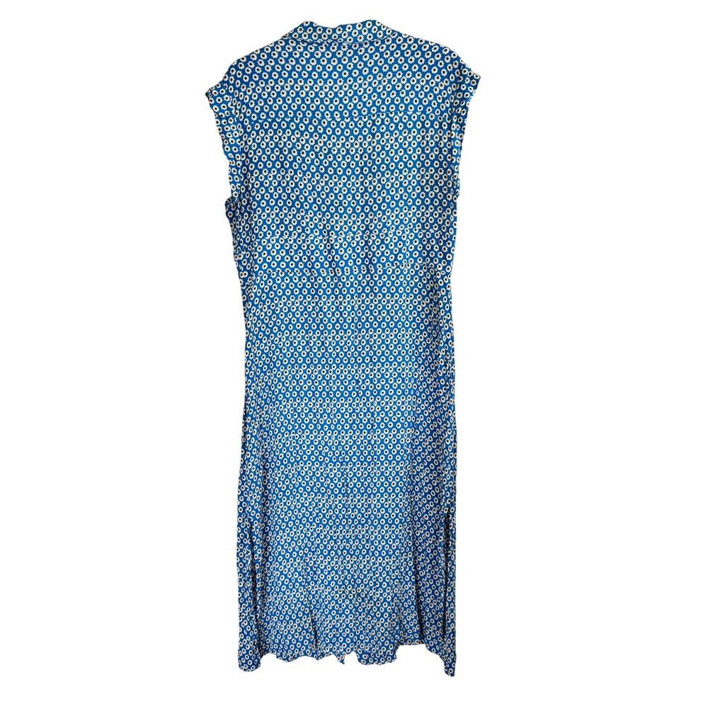 Whistles Astrix Floral Midi Dress Blue Button Front High Slit Short Sleeve Sz 12 - Picture 10 of 10